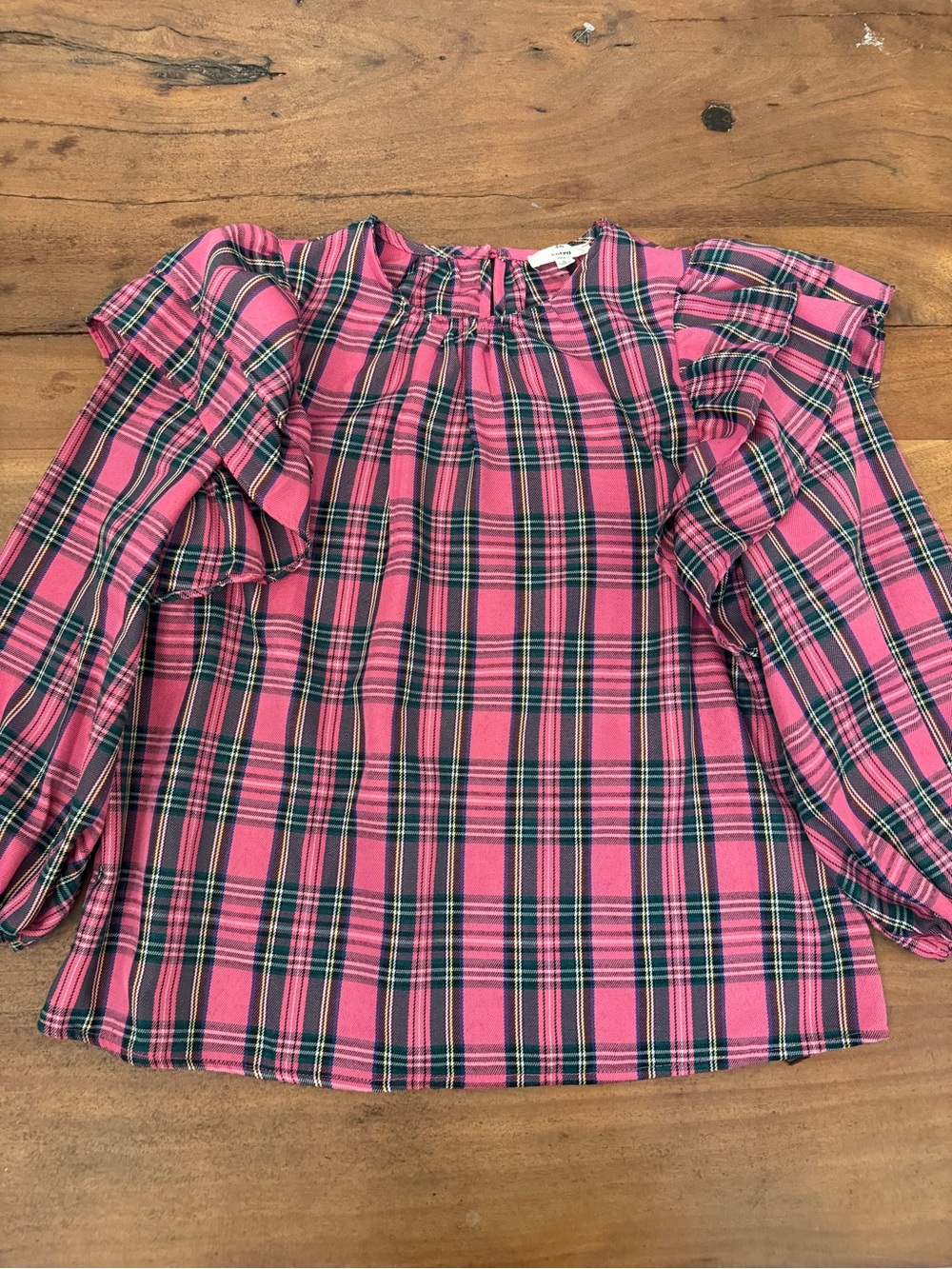 entro Girls Pink Plaid Ruffle Sleeve Blouse
